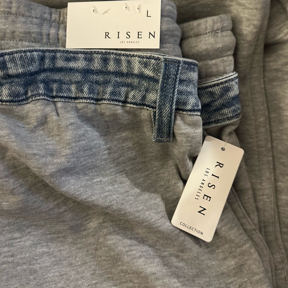 Risen Los Angelas Heather Gray Sweatpants with Denim Trim - Picture 4 of 5